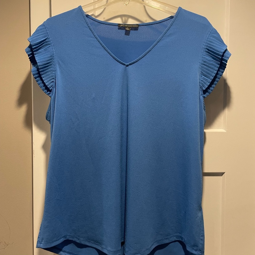 Adrianna Papell Blue Pleated Sleeve Blouse